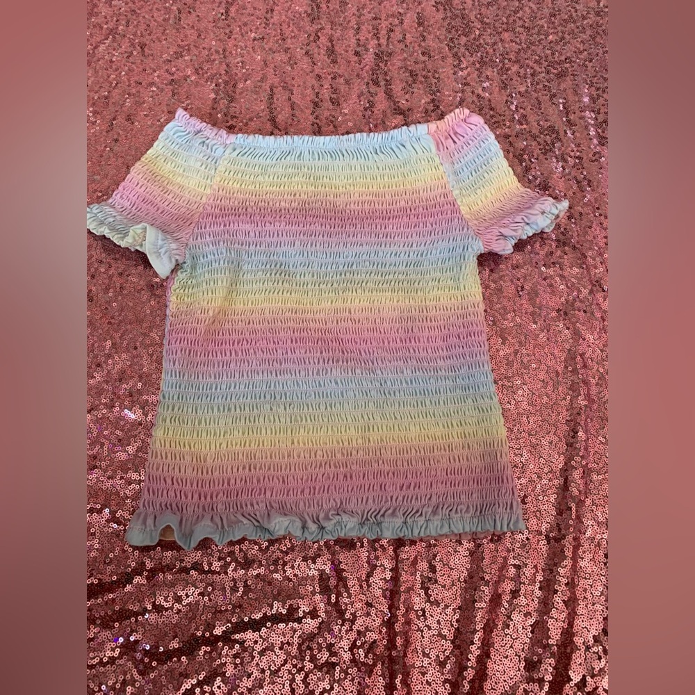 Pastel Rainbow Off-Shoulder Top